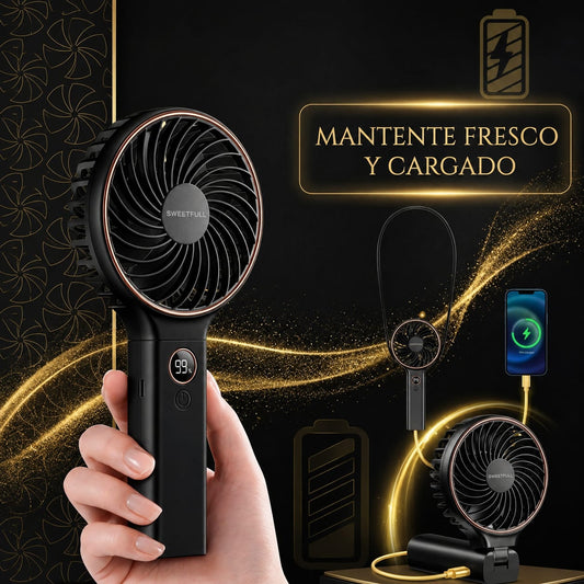 Power Bank digital y ventilador de mano